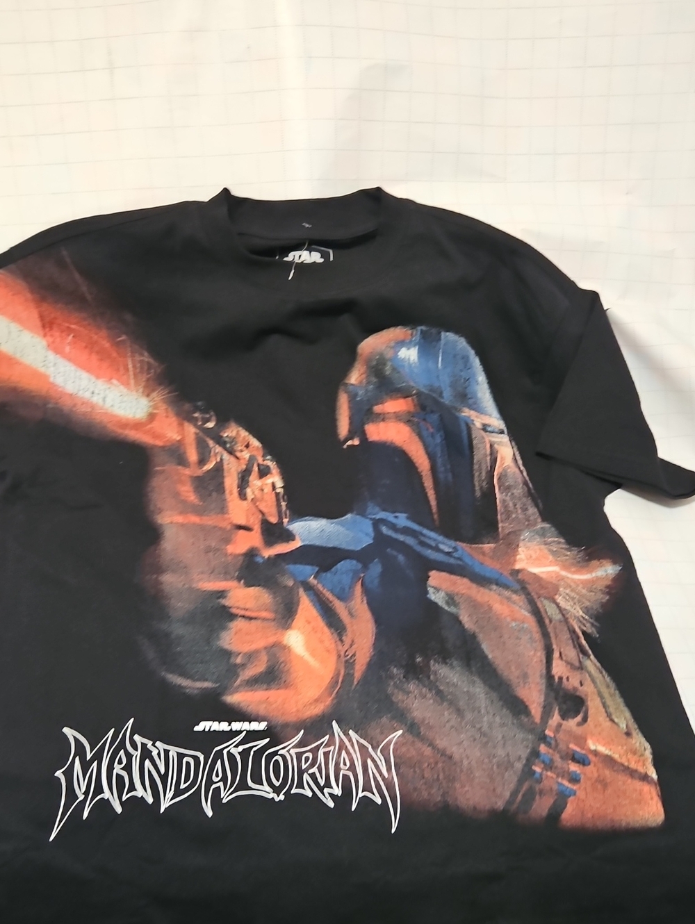 Star Wars Mandalorian Graphic Tee - Black with Orange & Blue Print